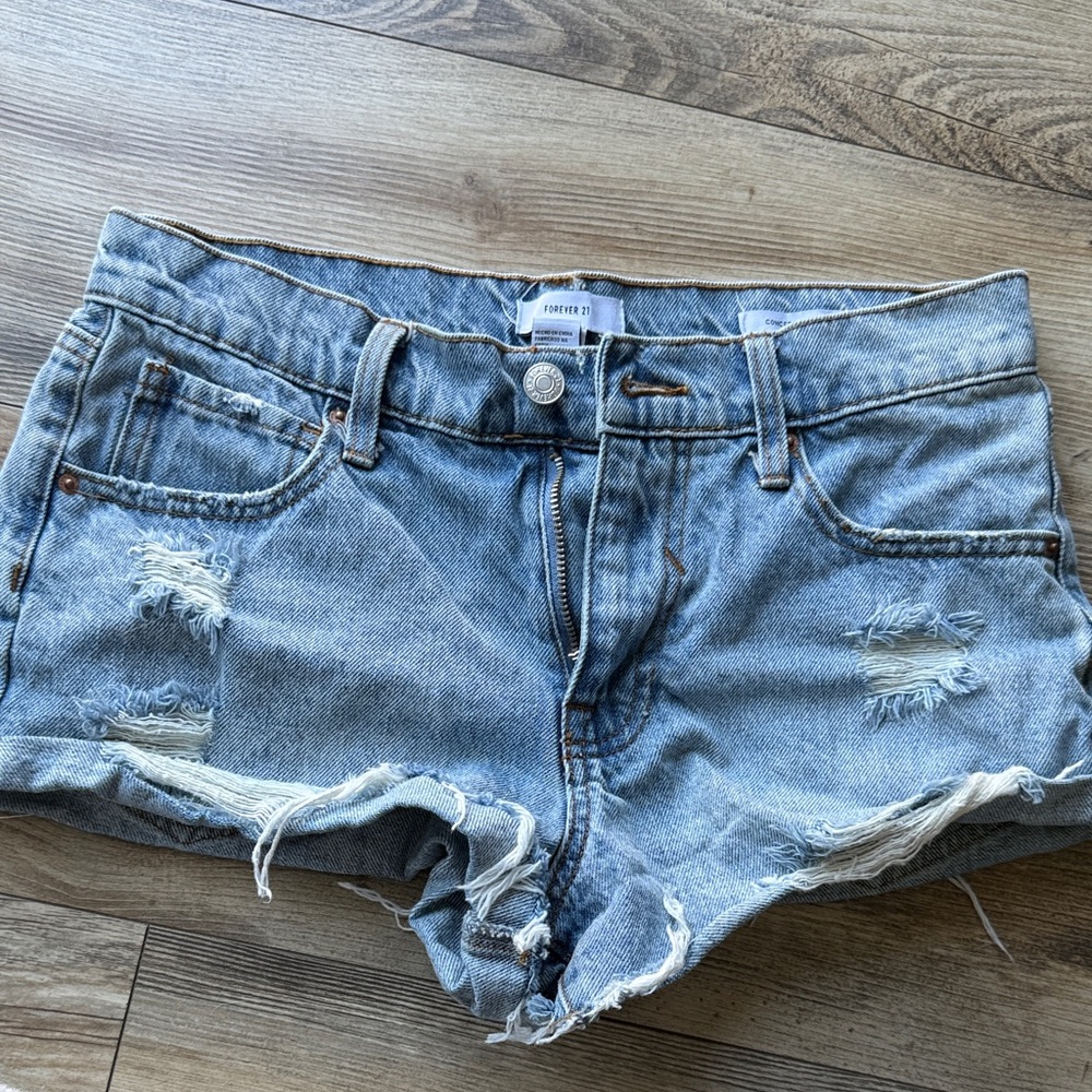 Forever 21 Light Blue Distressed Jean Shorts